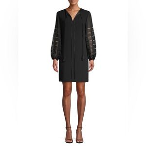 NWOT TRINA TURK Bordeaux Bishop-Sleeve Shift Dress Black Lined Size 0